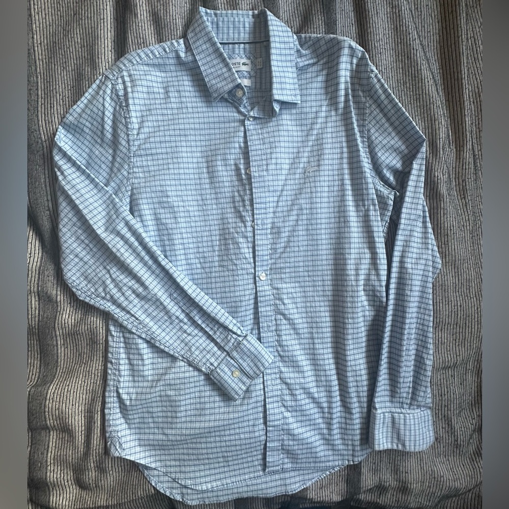 Lacoste Light Blue Plaid Button Down Shirt